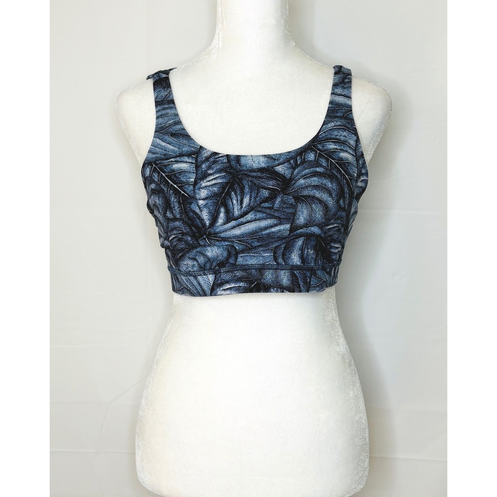 Lululemon‎ Energy Bra Jungle Leaf blue Sports Bra Sz 10 Palm Print Yoga Active
